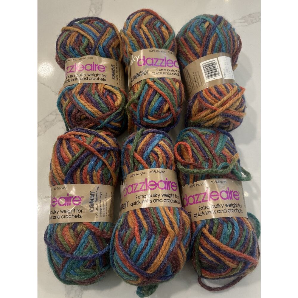 VTG LOT OF 6 Caron Bulky Dazzle Aire Yarn Skeins Autumn Glo 4621 Acrylic NEW